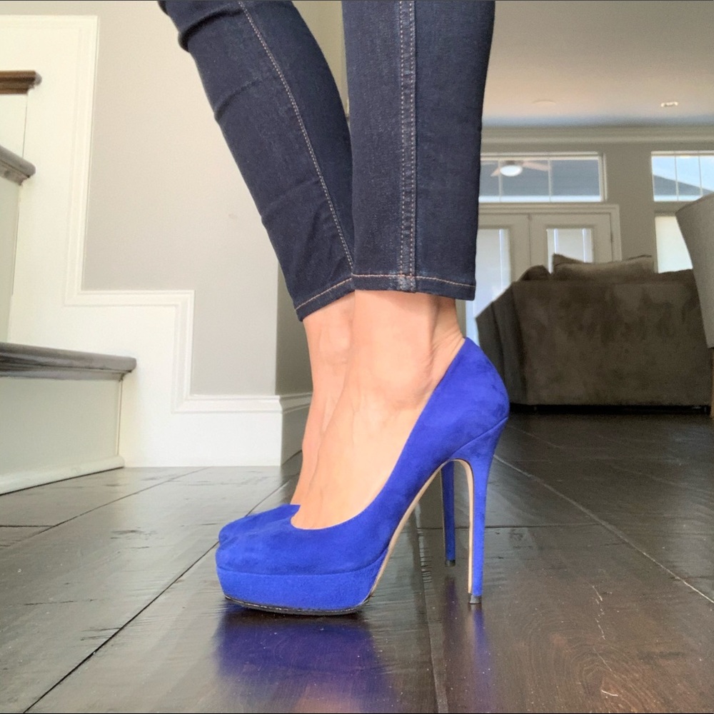 Jimmy Choo Electric Blue Suede Cosmic Heel 37